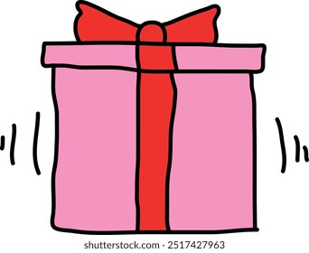 Bright Pink Gift Box with Red Ribbon