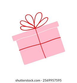 Bright pink gift box with red ribbon and bow designed for celebrations and special occasions