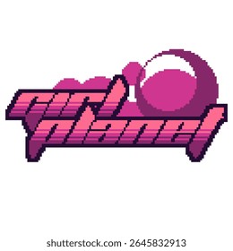 Bright Pink "Girl Planet" Futuristic Y2K Typography with Circle Effect, Pixel Art Banner Logo