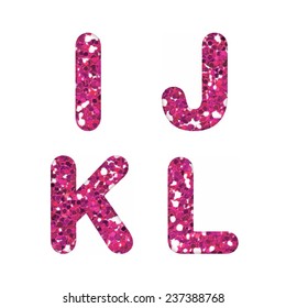 Bright Pink Glitter Alphabet Vector I,J,K,L
