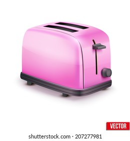Bright Pink Glossy Toaster. Vector illustration isolated on white.
