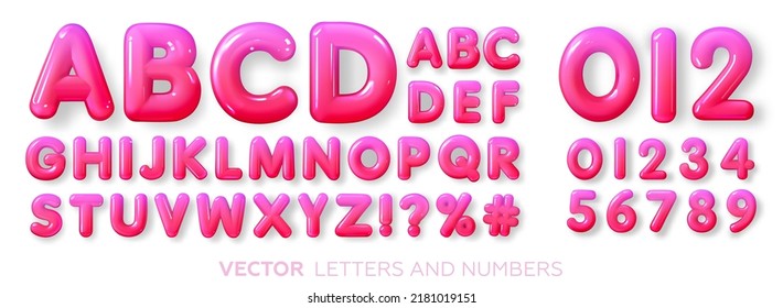 Bright  pink  gradient  glossy  plastic alphabet 3d  Realistic letters  Vector illustration