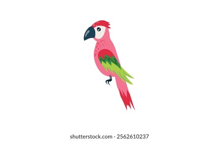 Bright pink and green parrot illustration with vibrant details, isolated on white background, perfect for tropical-themed designs