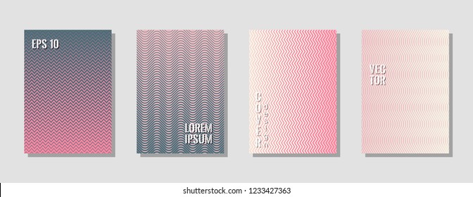 Bright pink grey zig zag banner templates, wavy lines gradient stripes backgrounds for musical cover. Curve shapes stripes, zig zag edge lines halftone texture gradient presentation backgrounds set.