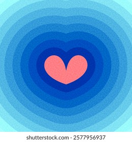 A bright pink heart at the center of layered blue gradients, creating a vibrant and soothing abstract design symbolizing love and harmony.