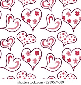 Bright pink heart print. Great print for wallpapers, postcards, stationery, linens. Seamless pattern in vector. Valentine's day, mother's day.
