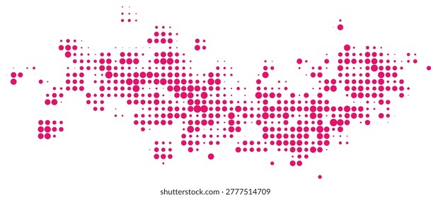 A bright pink heart shape created from numerous small squares on a pure white background, giving a pixelated effect with a playful and modern style