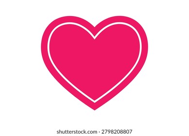 A bright pink heart shape with a thin white outline, set against a pure white background, creating a simple yet striking visual effect