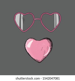 Bright pink hearts- glasses and bubble gum in heart- form kit