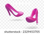Bright pink high heels, pumps. Realistic vector image. Festive fashionable womens shoes. Illustration for web design, icons for application. Floating objects in cartoon style