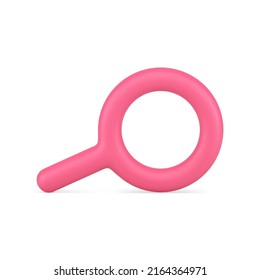 Bright pink horizontal placed magnifying glass education science exploration tool realistic 3d icon vector illustration. Glossy elegant magnifier loupe discovery examination detective research