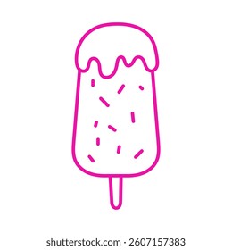 Bright pink ice cream popsicle with sprinkles on a white background during summer