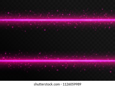 Bright pink laser stripes with colorful sparkles on a transparent background. Christmas vector illustration