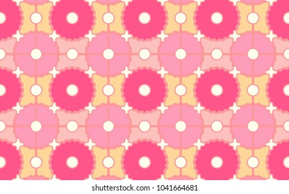 bright pink and light orange repeating pattern of circles and gears for textile, fabric, wallpaper,background and backdrops. pattern swatch available in the vector file. 