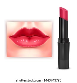 Bright Pink lipstick mockup, cosmetic package design in 3d illustration, Realistic vector EPS 10 format