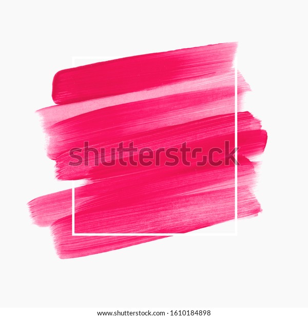 Bright pink logo brush stroke painted acrylic background vector over