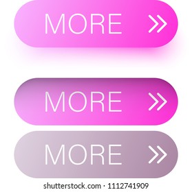 Bright pink more web buttons with arrow isolated on white background. Vector illustration.