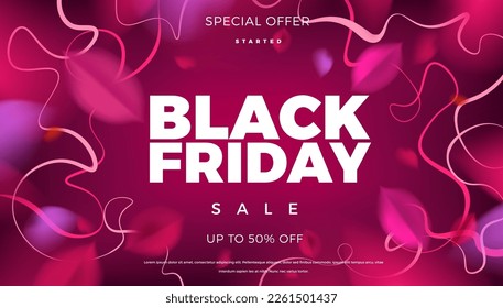 Bright pink neon background with Black Friday sale text. Vector modern illustration 2023 style