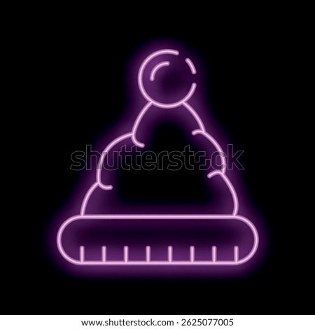 Bright pink neon sign depicting a winter hat, evoking warmth and winter fashion