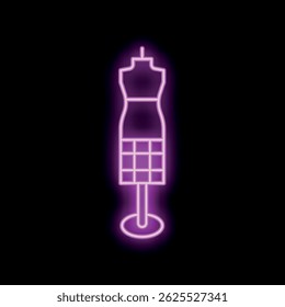 Sinal de neon rosa brilhante mostrando um manequim com um vestido em um fundo preto