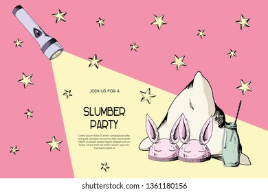 Bright pink night pajama sleepover party invitation, card, poster template