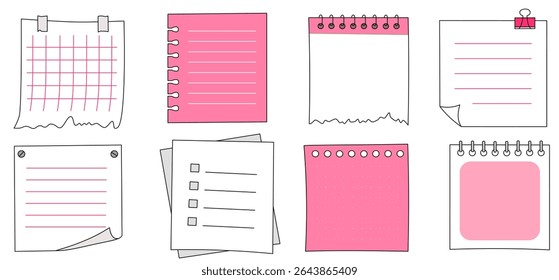 Ilustrações de bloco de notas rosa brilhante para marca de e-commerce feminino e adesivos digitais

