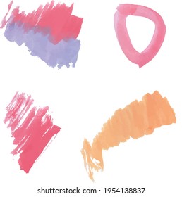 Bright pink and orange watercolor painted vector stains set