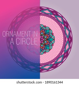Bright pink ornament in a circle. Mandala