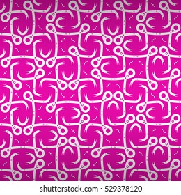 Bright pink ornamental seamless pattern background in tracery style. Equable medley repeatable backdrop. Classic decor. Colorful, contrast design for curtain, carpet, surface or other purpose.