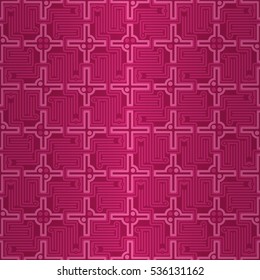 Bright pink ornamental seamless pattern in escape game style. Simple puzzle repeatable backdrop. Shining, graphical design for ads, surface, textile or other purpose. Retro decor.