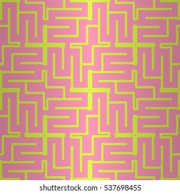 Bright pink ornamental seamless pattern in labyrinth style. Bright, graphic design for curtain, surface, packing-paper or other purpose.