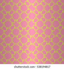 Bright pink ornamental seamless pattern in organic cells style. Knotty tessellated repeatable backdrop. Shining, symmetrical design for curtain, packing-paper, web or other purpose. Actual texture.