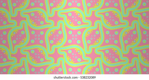 Bright pink ornamental seamless pattern in ethnic style. Vector background. Plain mosaic repeatable backdrop.