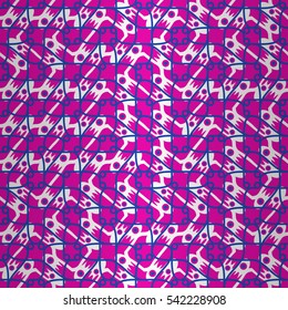 Bright pink ornamental seamless pattern in knot style. Knotty mosaic repeatable backdrop.