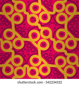 Bright pink ornamental seamless pattern in alien style. Knotty puzzle repeatable backdrop. Shining, graphic design for carpet, banner, web or other purpose. Classic decor.