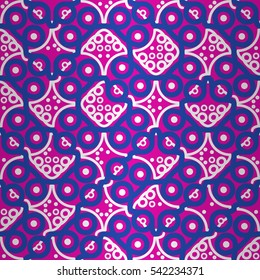 Bright pink ornamental seamless pattern in node style. Smooth puzzle repeatable backdrop.