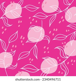 Patrón rosa brillante con ramas y hojas. Antecedentes de la muñeca