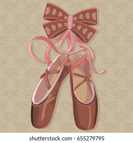 Bright pink pointes with a decoration in form of bow. Beautiful solution for your design - fresh and nice illustration.