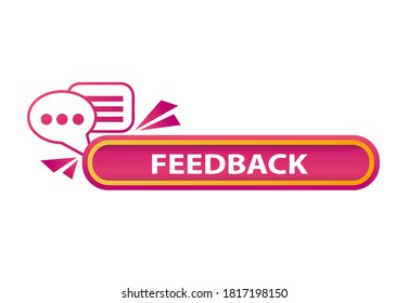 Bright pink promotion banner Feedback with with speech bubble. Advertising label for web sites.