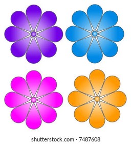 Bright pink, purple, blue and orange vector flowers