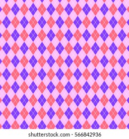 bright pink and purple pattern of diamonds and triangles. Argyle pattern, english style. Geometric background