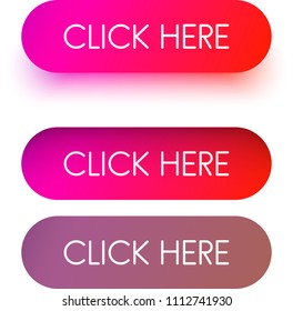 Bright pink and red spectrum click here web buttons isolated on white background. Vector illustration.
