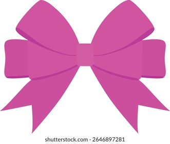 Bright Pink Ribbon Bow in Flat Style for Gift Wrapping, Celebration, Greeting Card, Holiday Decoration