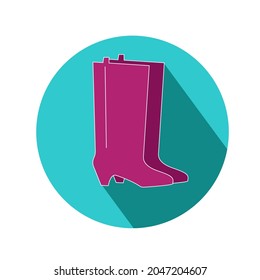 Bright pink rubber boots flat vector icon isolated on blue background
