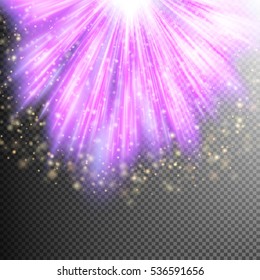 Bright pink shining burst explosion at dark transparent background. EPS 10 vector file included