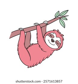 Bright Pink Sloth Cartoon Character Relaxing in Style