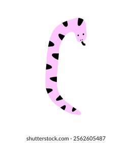 Bright pink snake with black spots, symbolizing creativity and playfulness. Snake symbol of the year. Vector hand drawn bold illustration