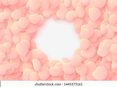 Bright pink soft background. Design elements of the liquid rounded plastic shapes, smooth sea stones, Flat Liquid splash bubble. 3d fluid objects. Modern abstract pattern organic substances