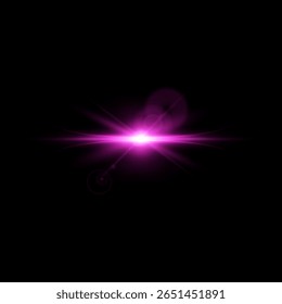 Brilhante espaço rosa flash com raios e brilho em fundo preto isolado. Respingo óptico. Nascer do sol. Magia, energia, tema galáxia. Ilustração vetorial. Realismo.