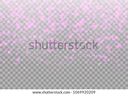 Bright pink sparkles fall on a transparent background. Vector illustration for drawing romantic greetings